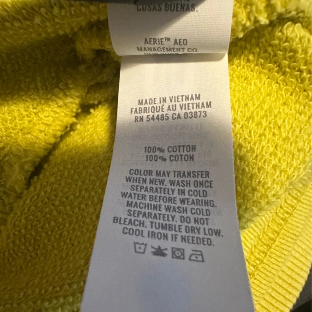 AERIE‎ Beach Weekend Oversized Hoodie Size X-Small Yellow Lime Green 100% Cotton - Picture 7 of 7